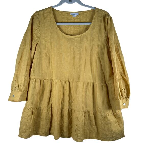 J. Jill Tiered Textured Yellow Peasant Top Womens Medium 100% Cotton - Picture 4 of 11